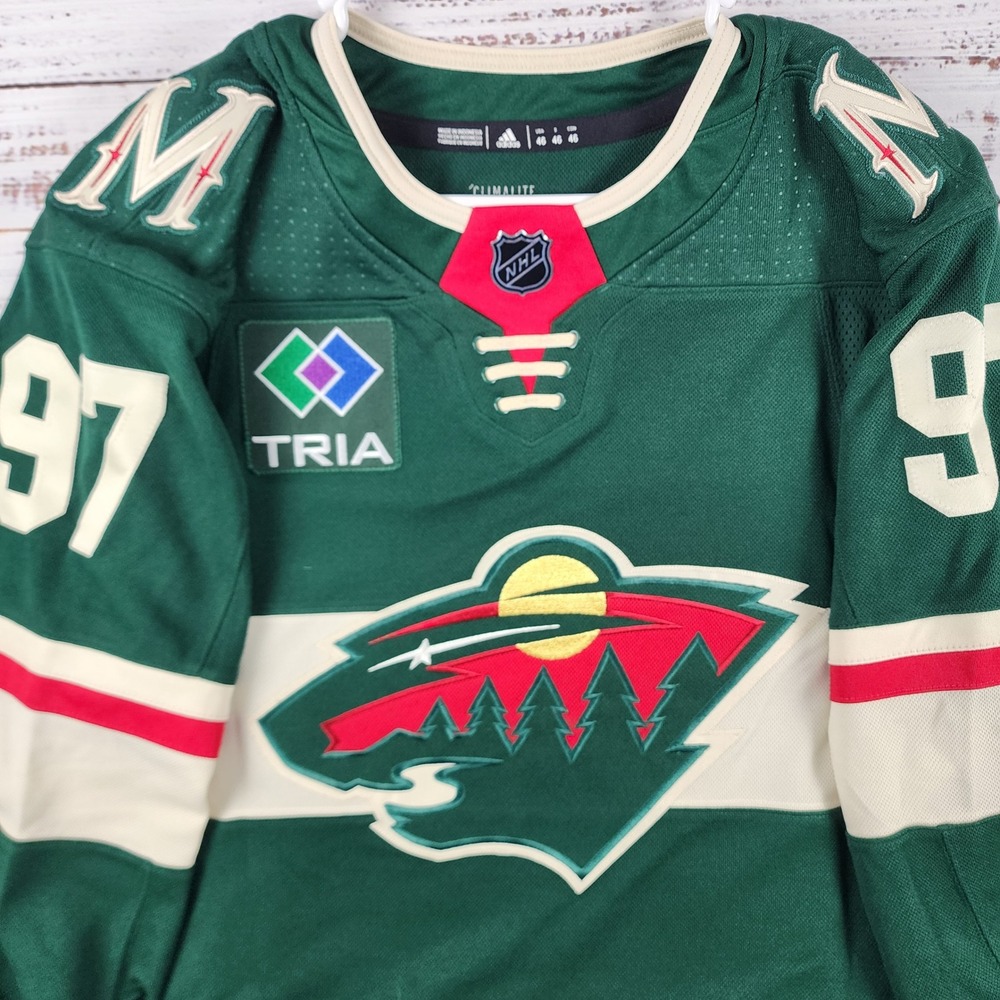 Adidas Minnesota Wild Kaprizov 97 Hockey Jersey 46 Regular Green Stitched Strap